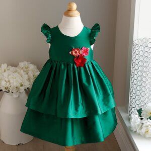 Emerald Green Silk Taffeta Dress Party Special Occasion Flower Girl Portrait NEW